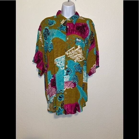 Vintage Guess by Georges Marciano Hawaiian Fish print Retro Button Down - Picture 1 of 10